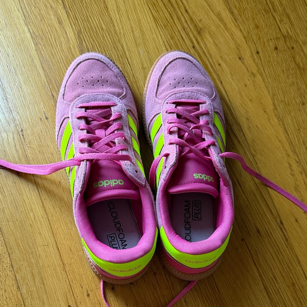 adidas Pink & Neon Green Suede Cloudfoam Sneakers